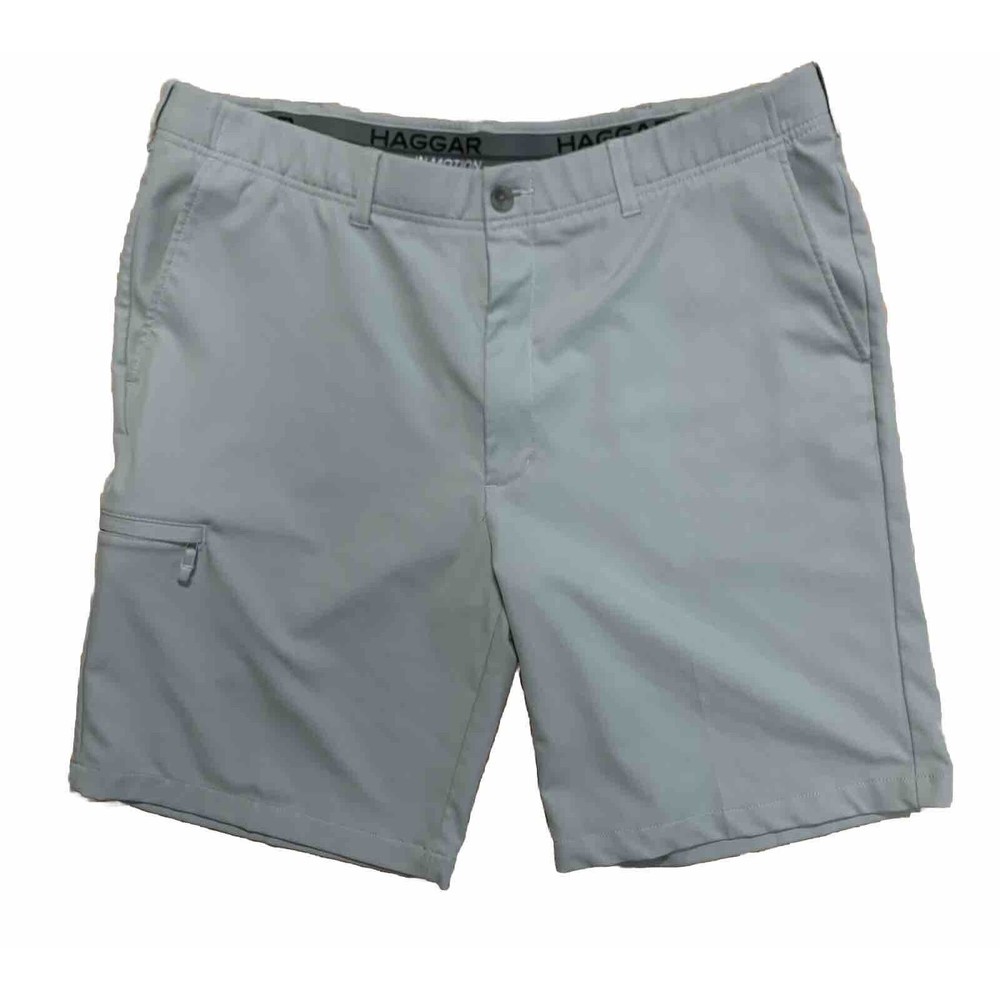 Haggar in Motion Gray Flat Front Chino Golf Shorts Men's Size 40
